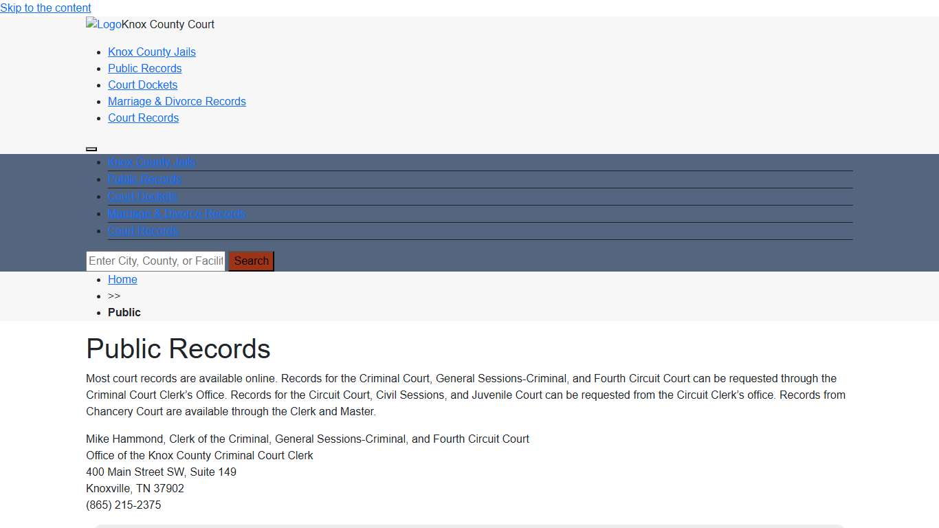 Public Records | Knox TN County Court